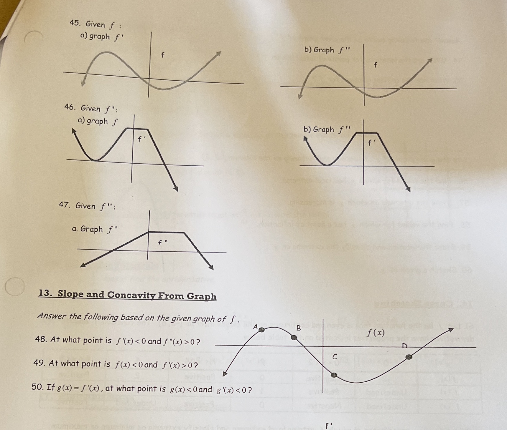 45. Given f : a ) graph f' b ) Graph