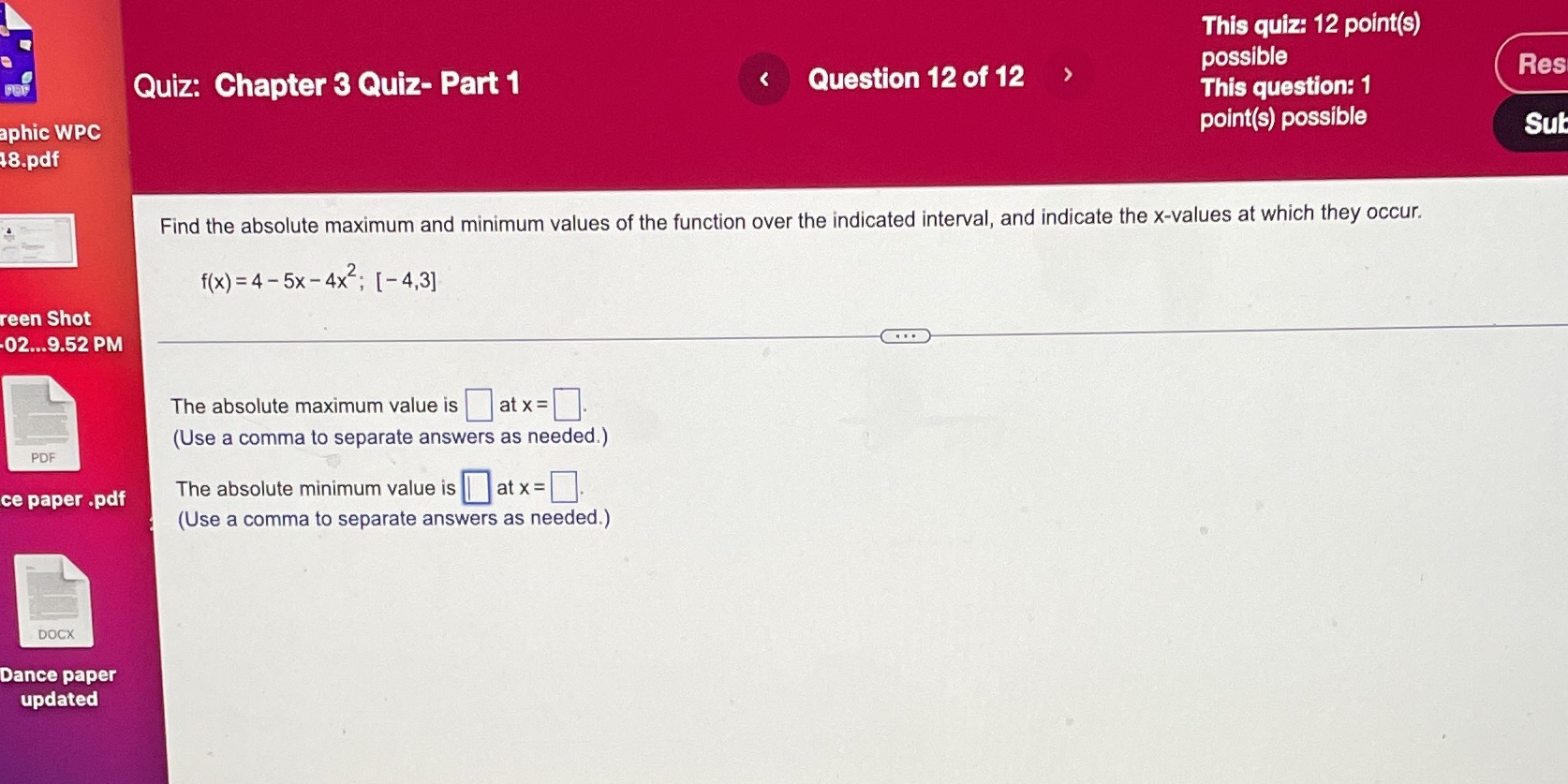  - ance paper updated This quiz: 12 point(s) . _ _