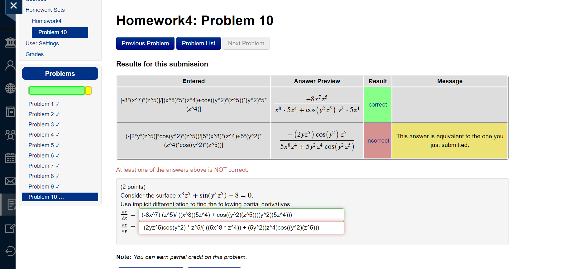  X Homework Sets Homework4 Homework4: Problem 10 Problem 10 User Settings
