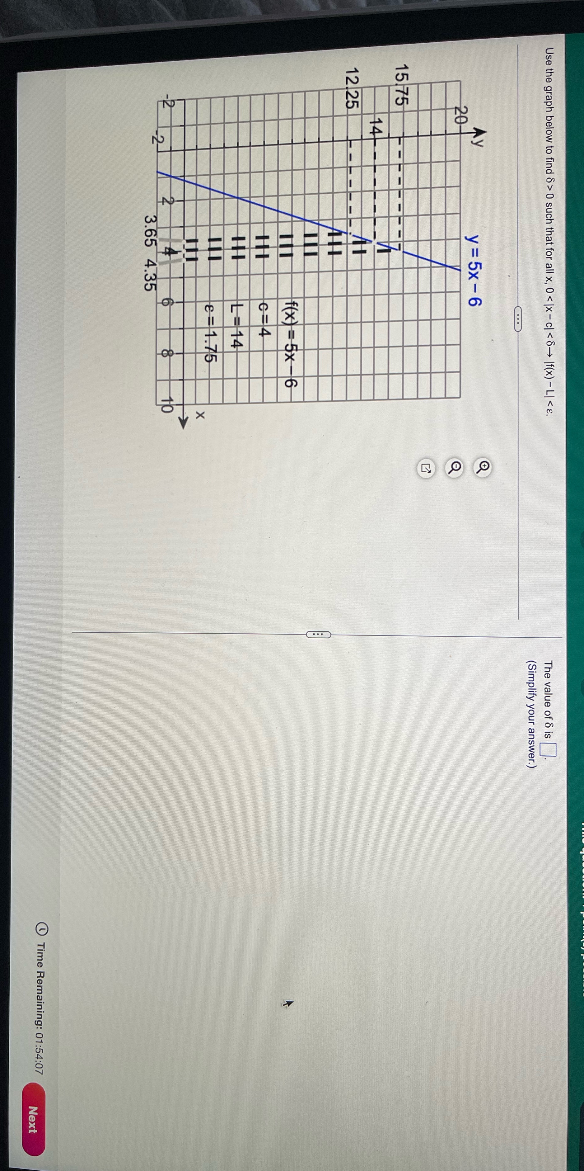 Use the graph below to find 8 > 0 such that