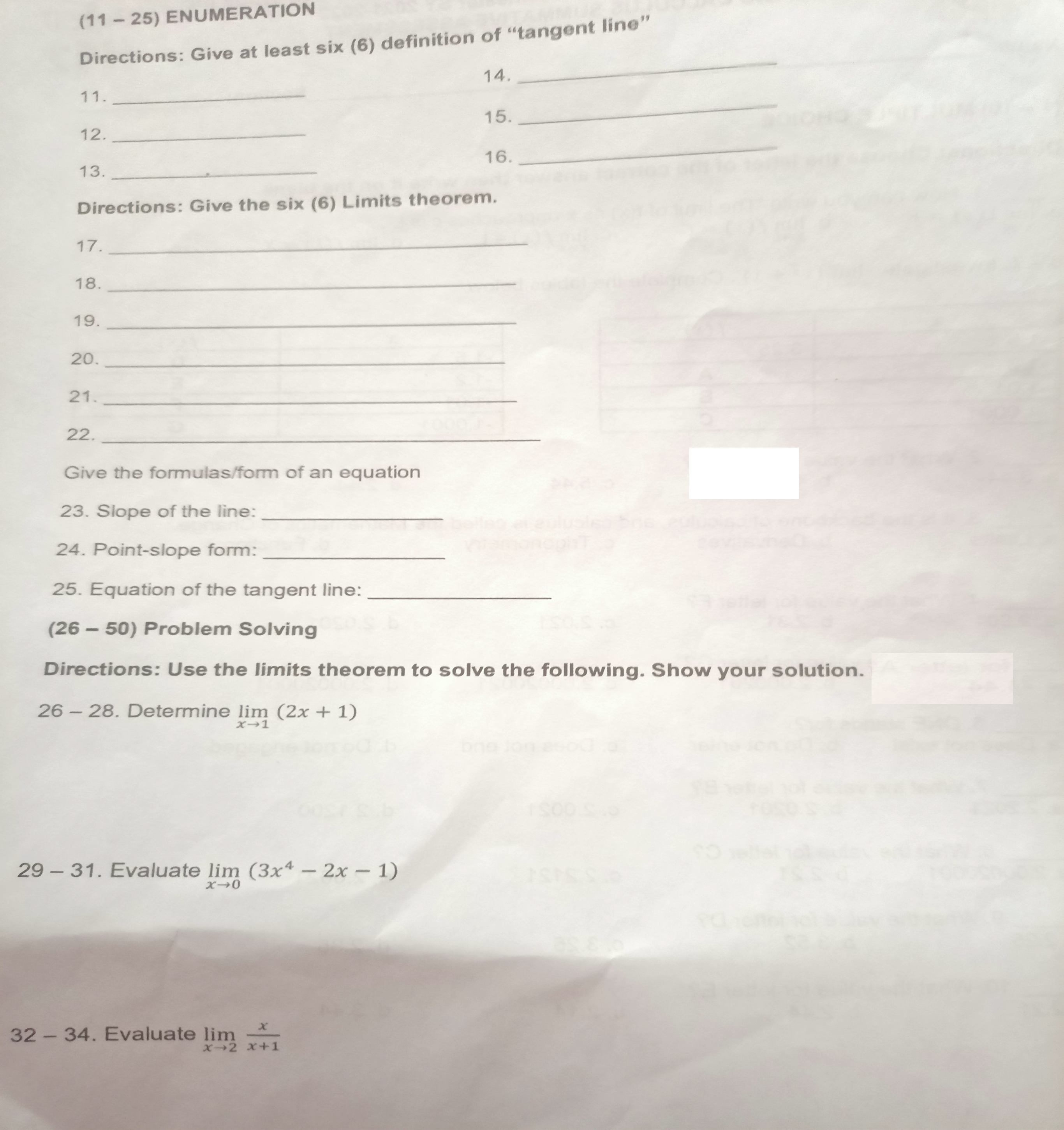 answer the ff, with solution. (11 - 25) ENUMERATION Directions: Give at