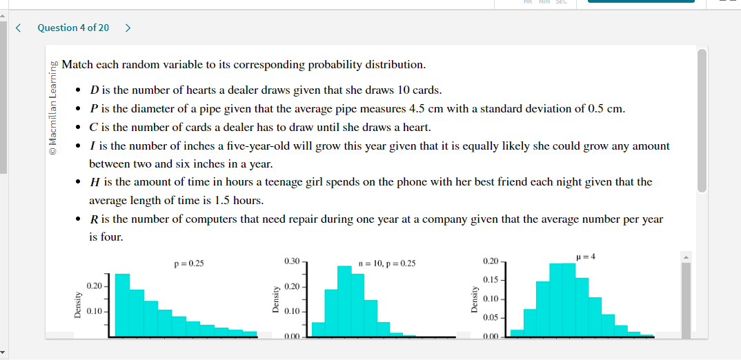  [5.1 Macmillan Learning Match each random variable to its corresponding probability