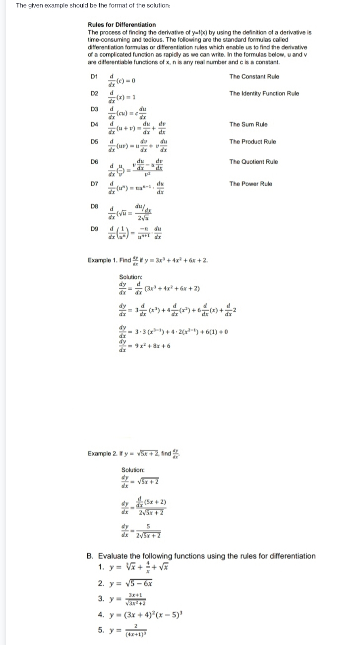 The given example should be the format of the solution: The given