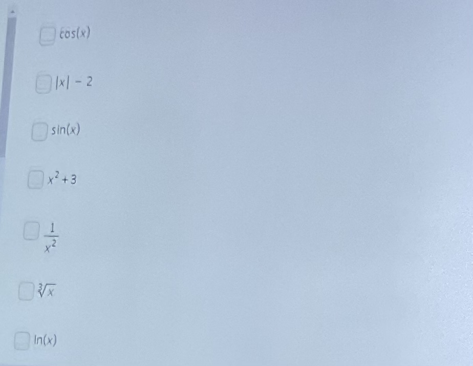 \fSelect which functions when integrated from x = -a to x