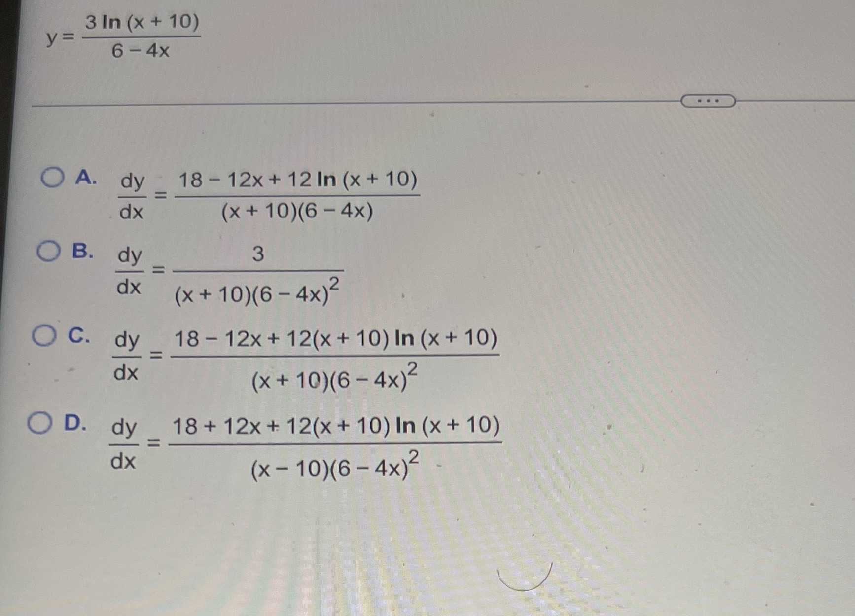 3 In (x + 10) dx dx dx dx 18- 12 In