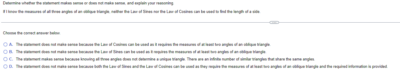  Determine whether the statement makes sense or does not make sense.