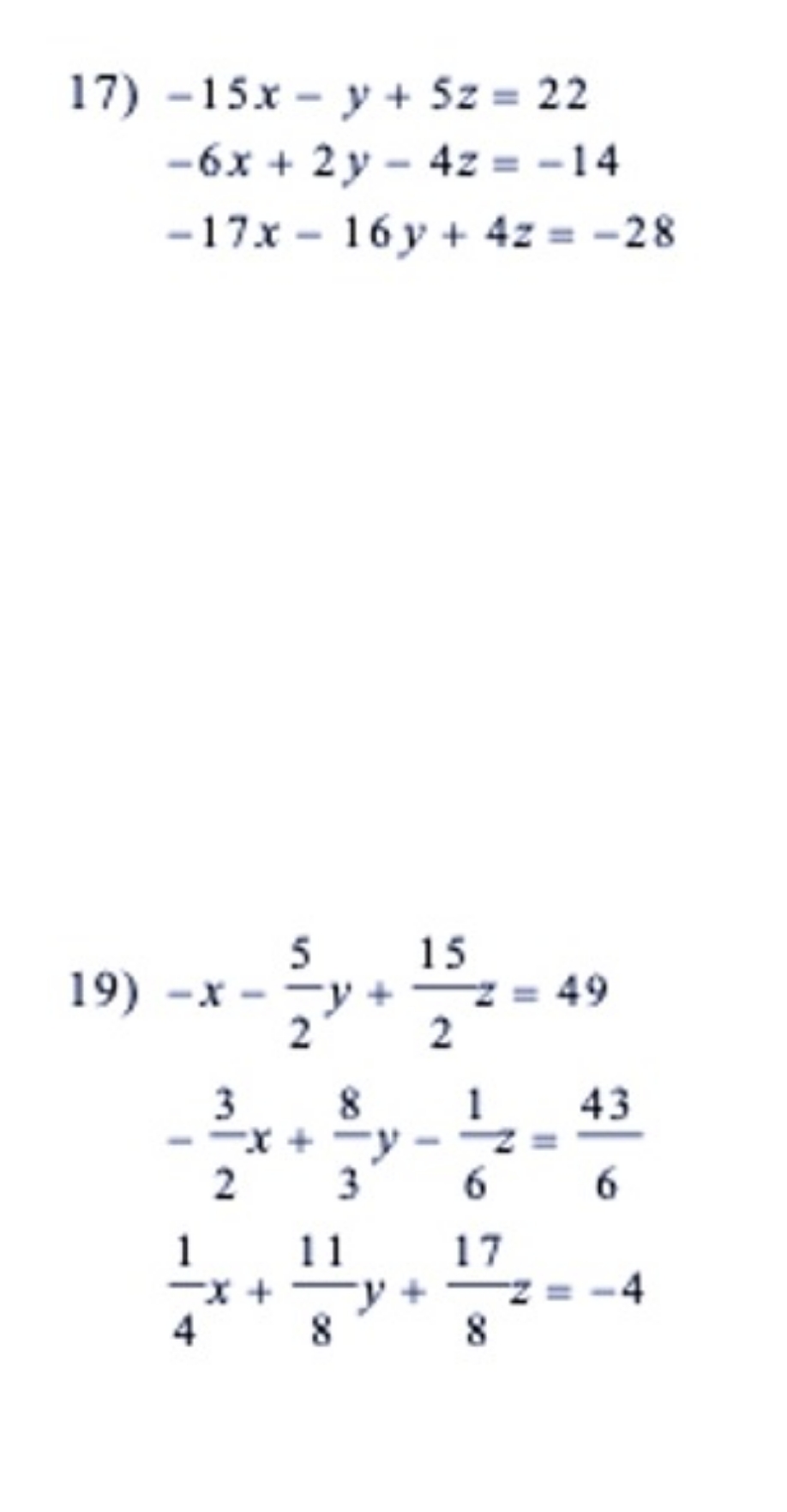 17) -15x-Y+ 22 19) 15 49 43 11 17