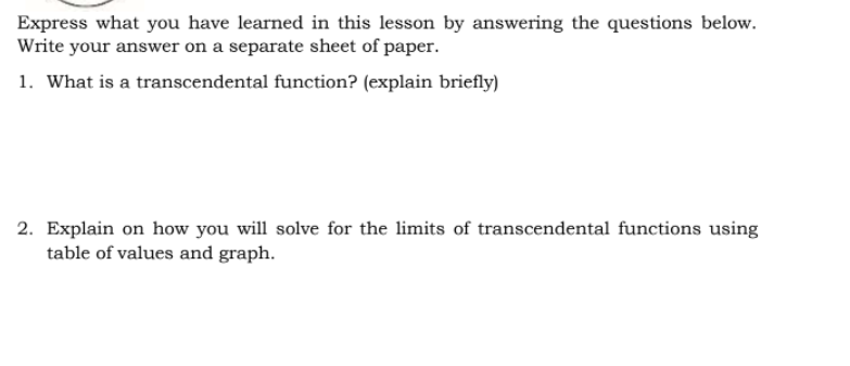 of paper. 1. Evaluate the lim [In using table Of values. Table