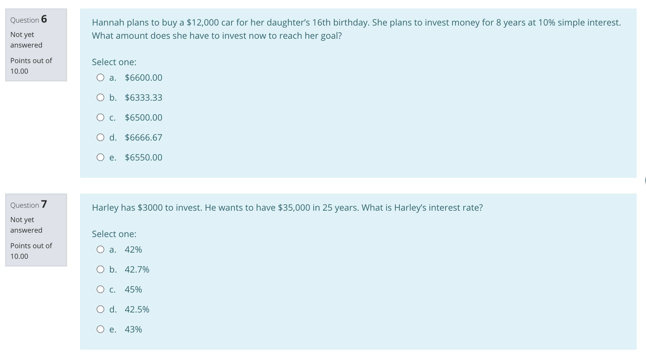 . List your answers from lowest to highest. Points out of 16.67