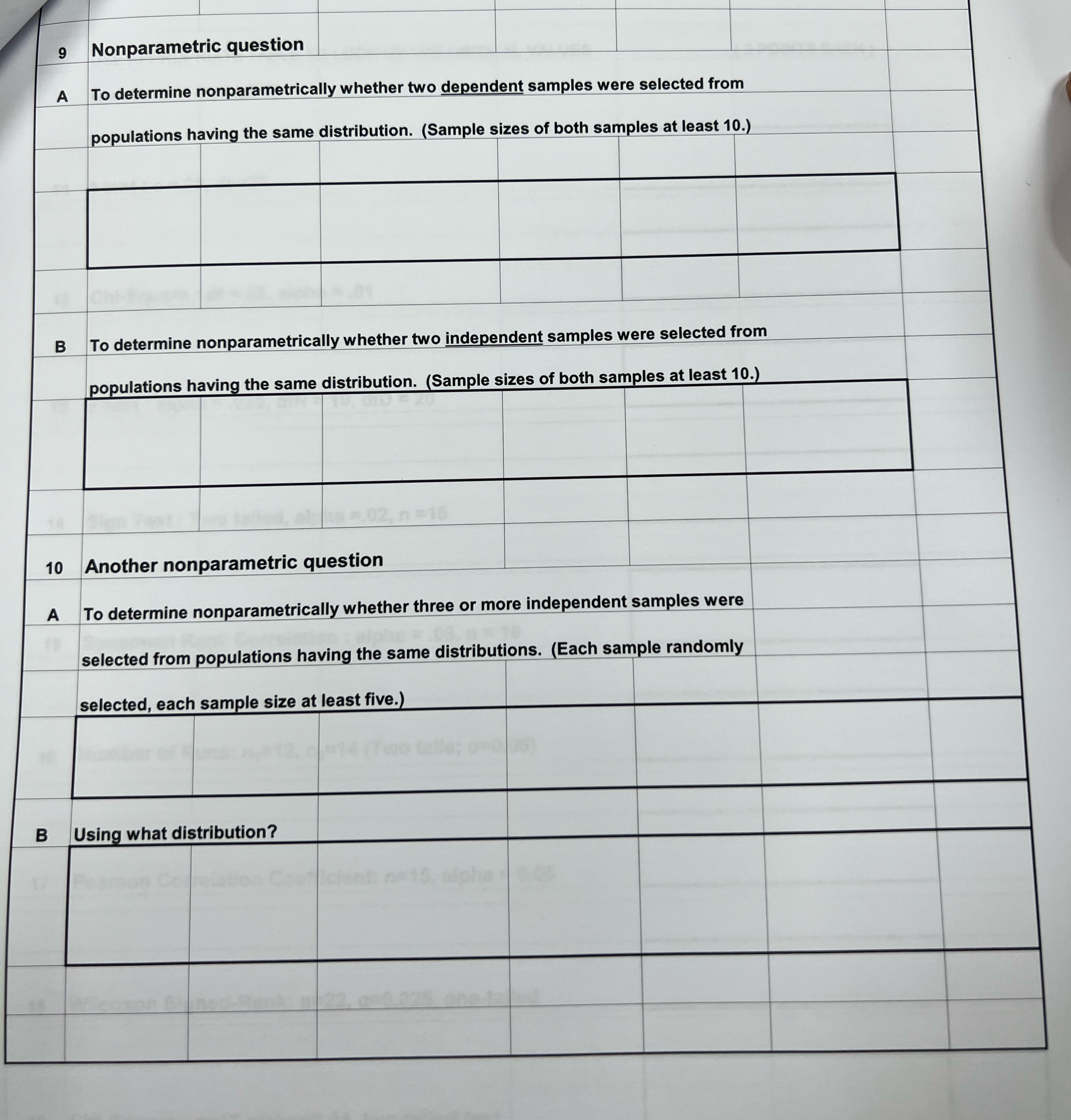 Please help 9 Nonparametric question A To determine nonparametrically whether two dependent