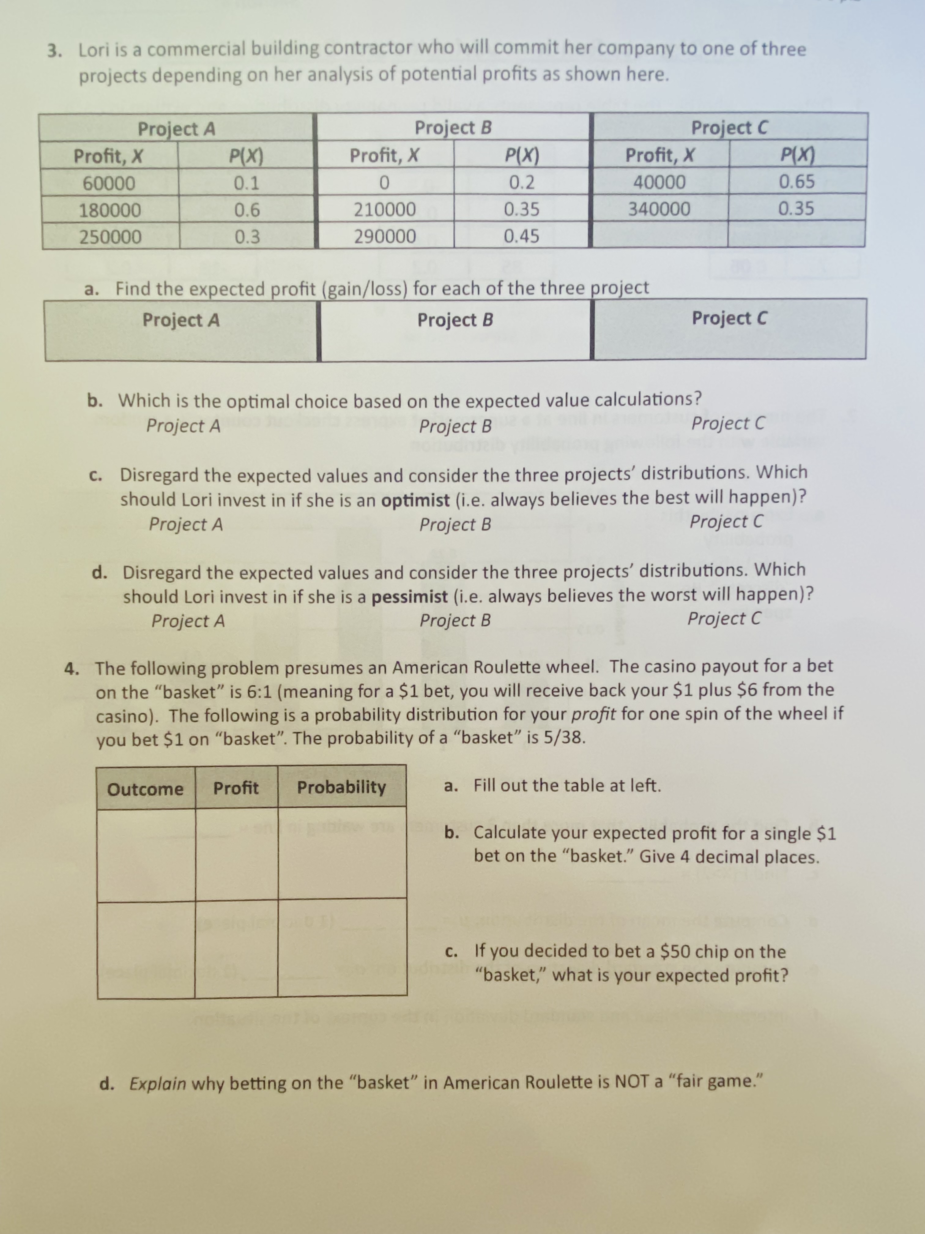table represents a valid probability distribution and explain in each 2. The