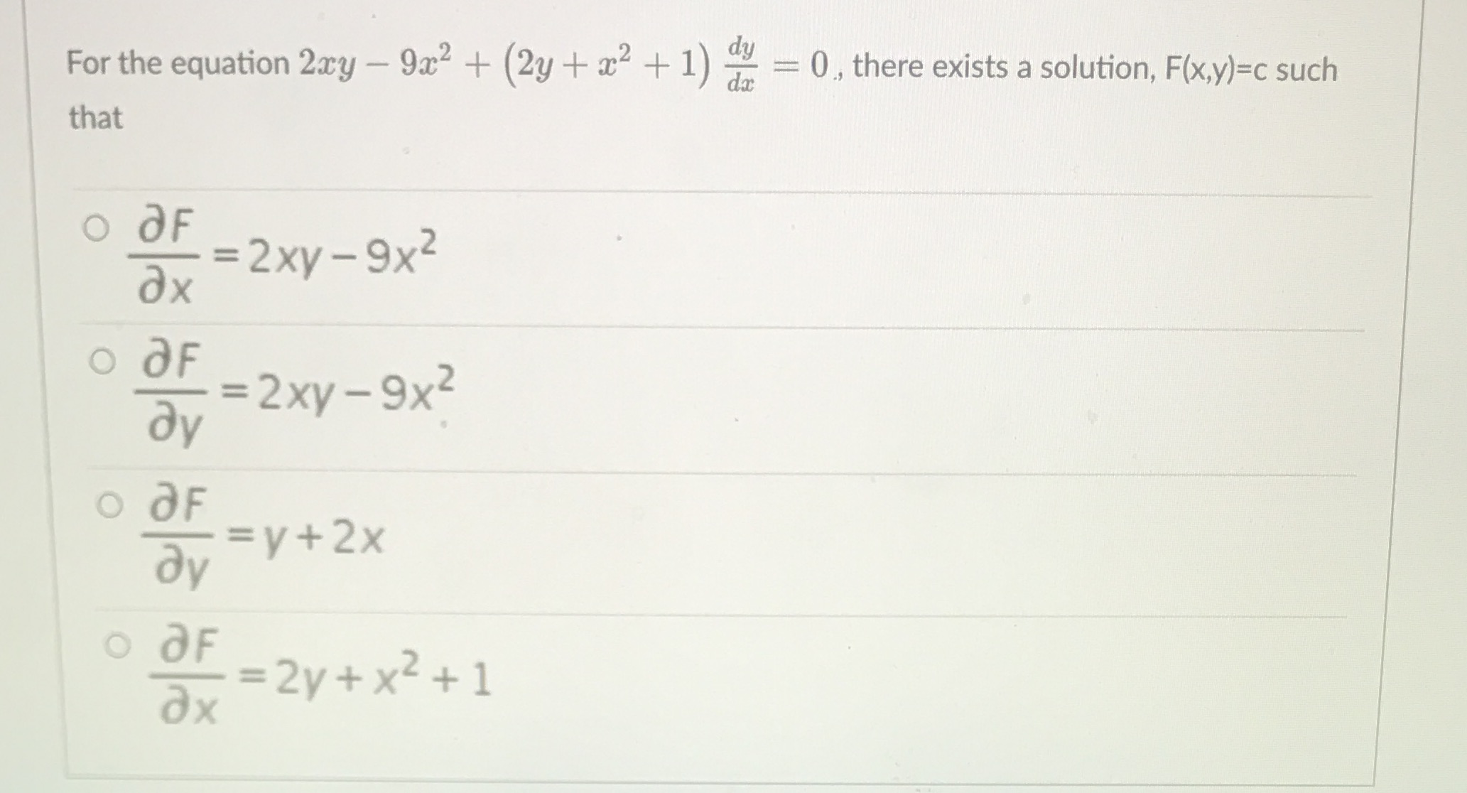 For the equation 2xy - 9x2 + (2y + a2 +