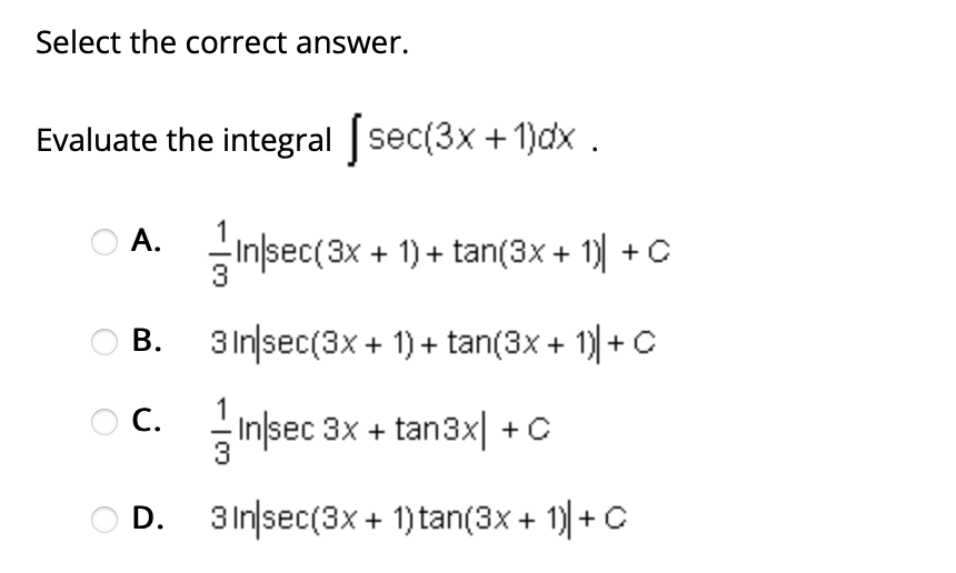 1+e OB. psin + x In x + C O C. a