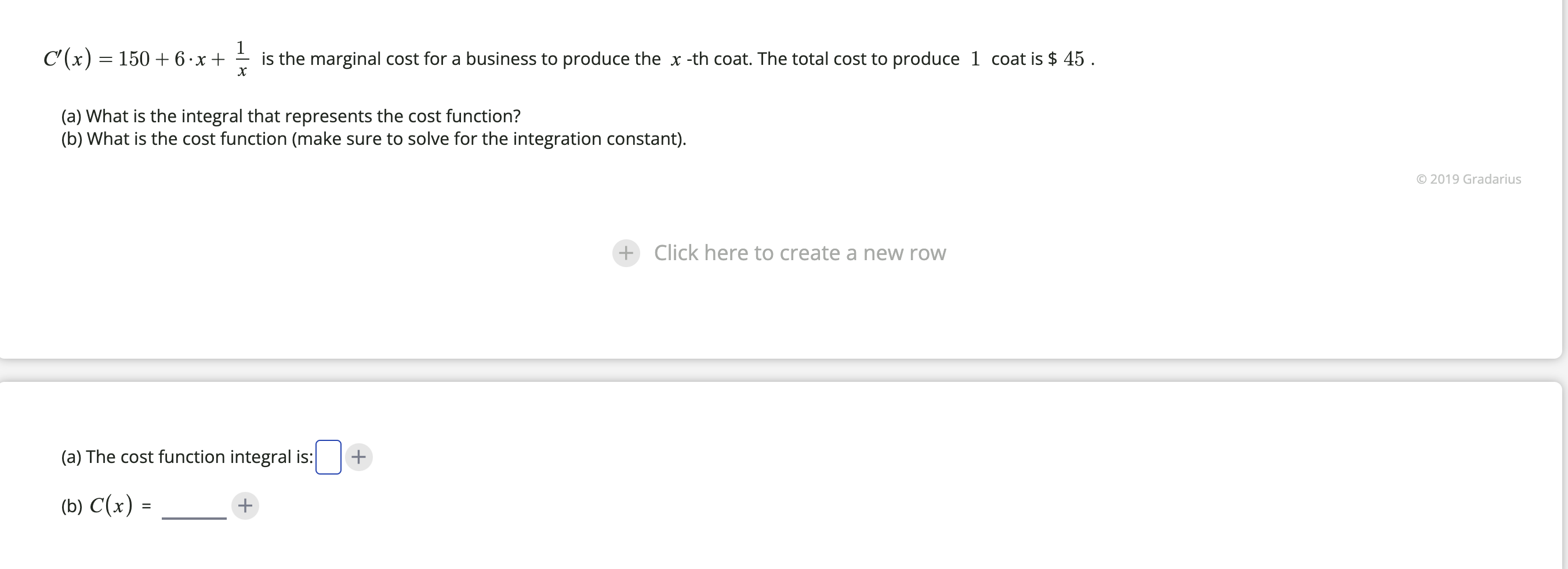 cost for a business to produce the x -th coat. The total