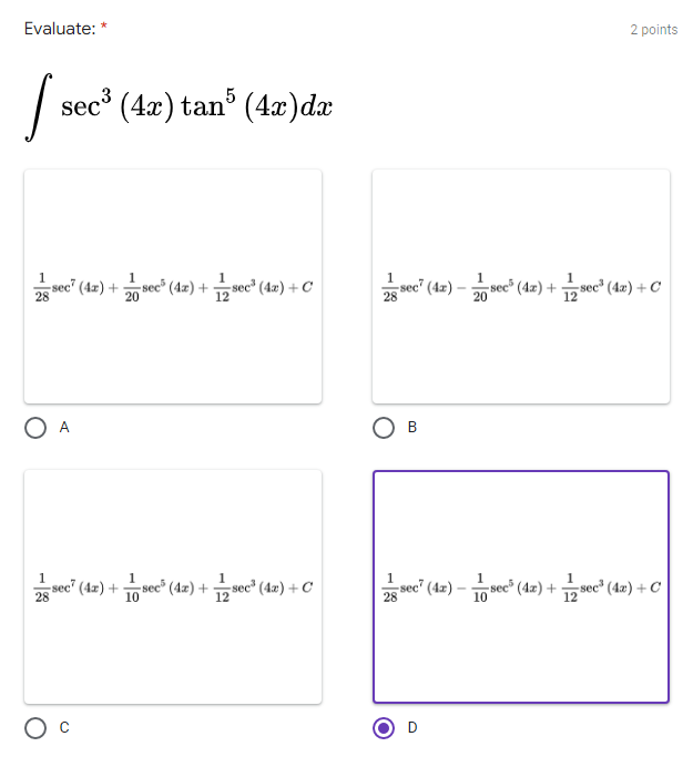 14 cos (7a) + - cos (-x) + C 1 14 sin