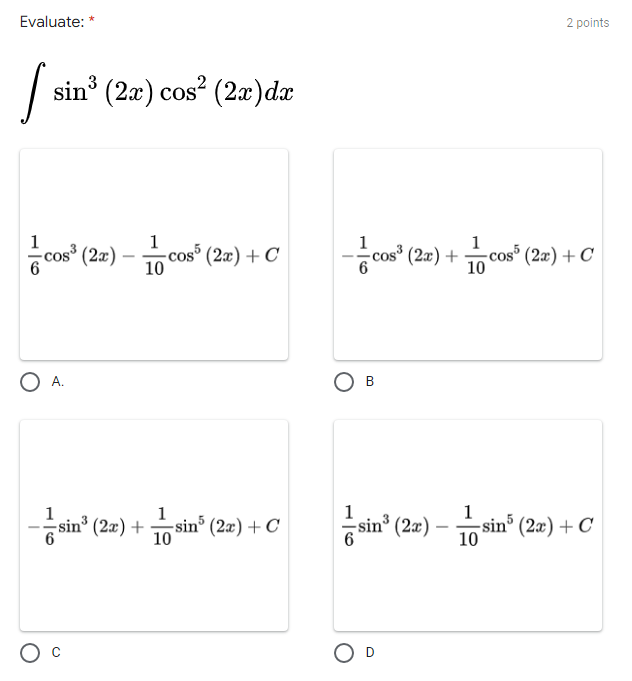 C O DEvaluate using Integration by Parts * 2 points dx (a2