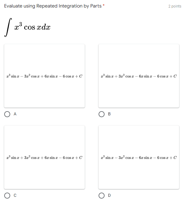 using Integration by Parts * 2 points er cos xdx N H