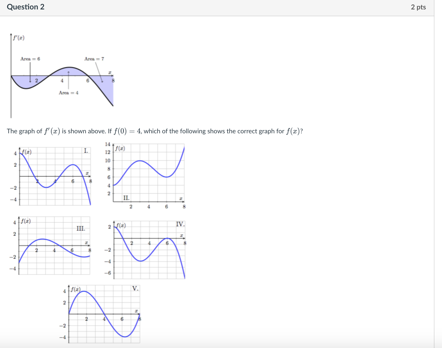 Question 2 2 pts Area = 6 Area = 7 Area