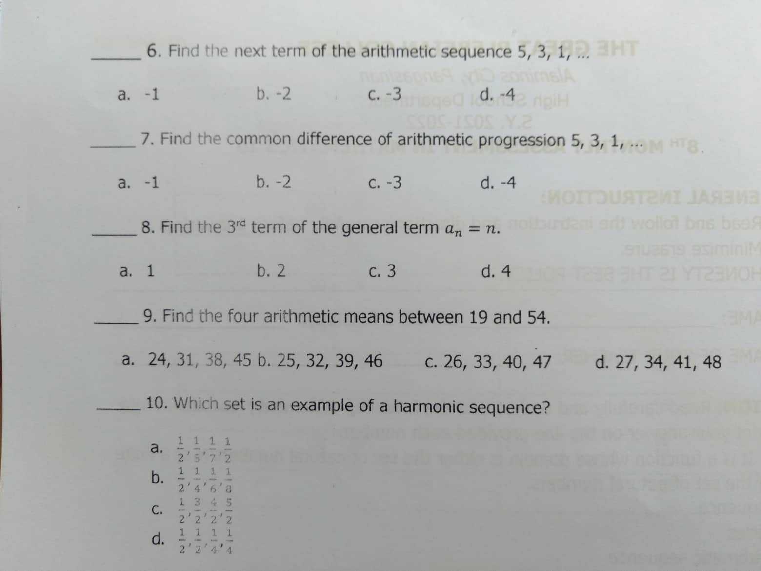 d. -69 12. What is the next term in the Fibonacci sequence