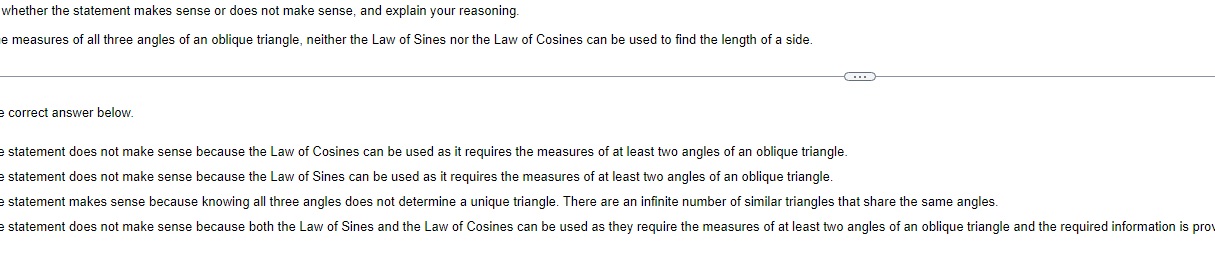 whether the statement makes sense or does not make sense. and