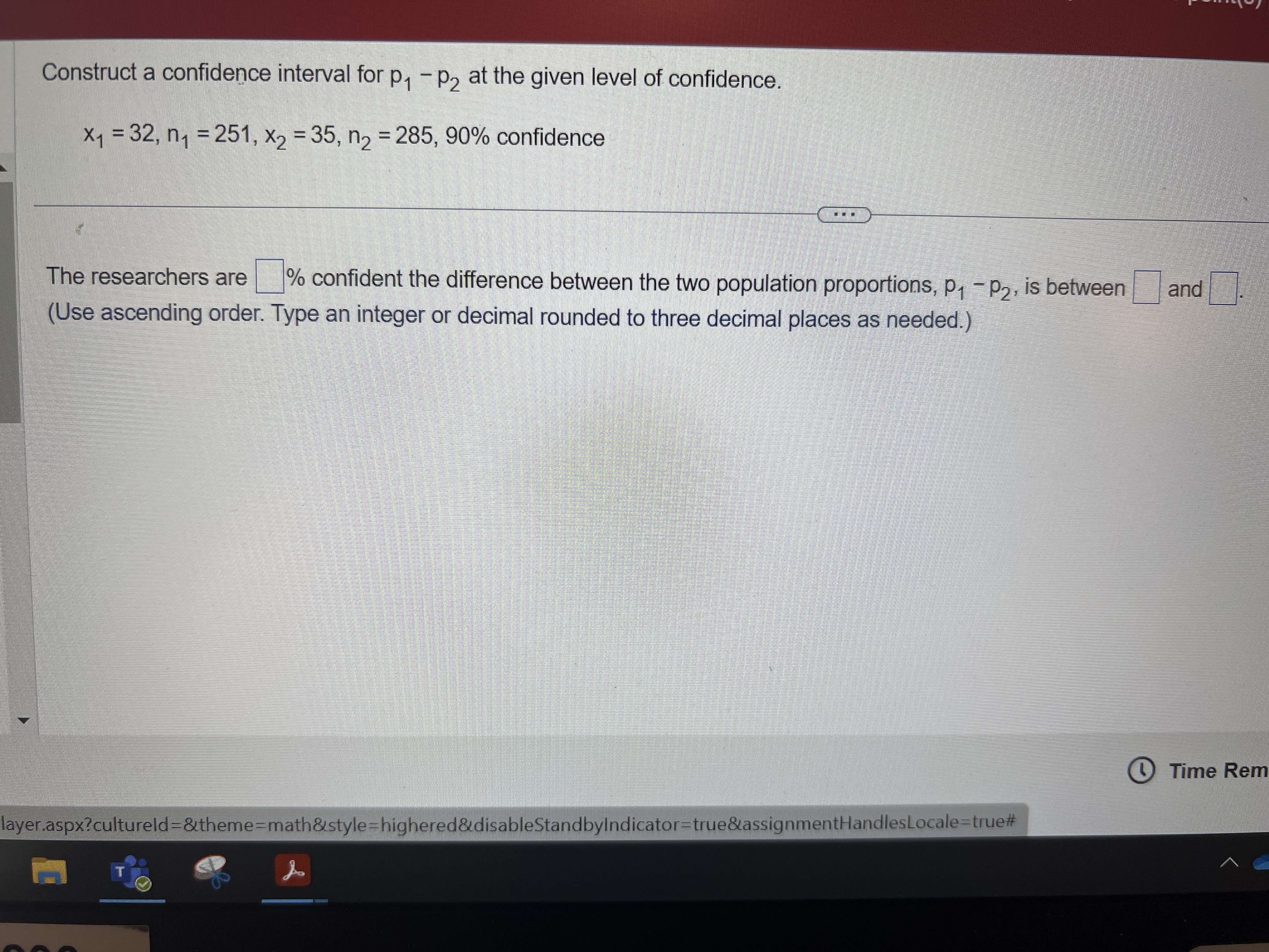Construct a confidence interval for p -P2 at the given level of