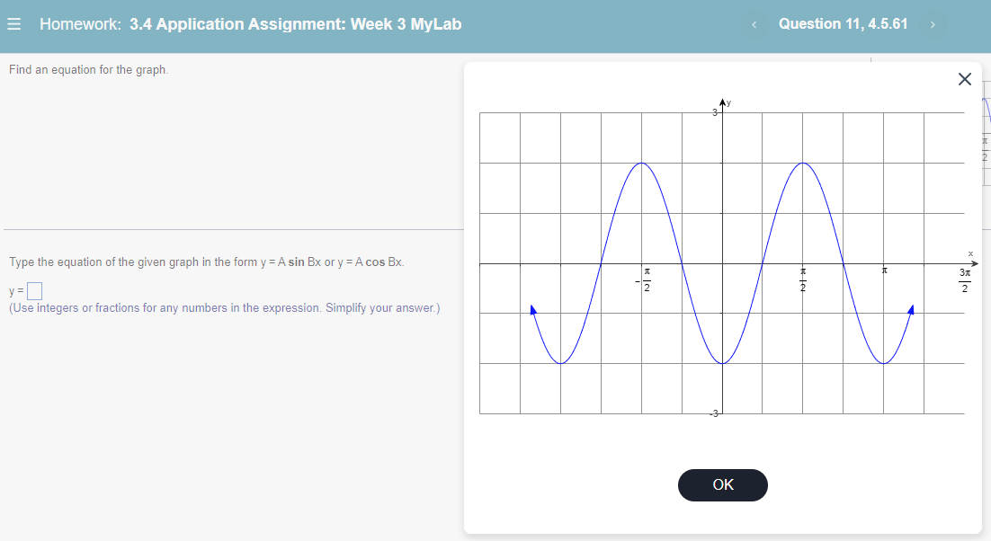 for the graph. X Type the equation of the given graph in