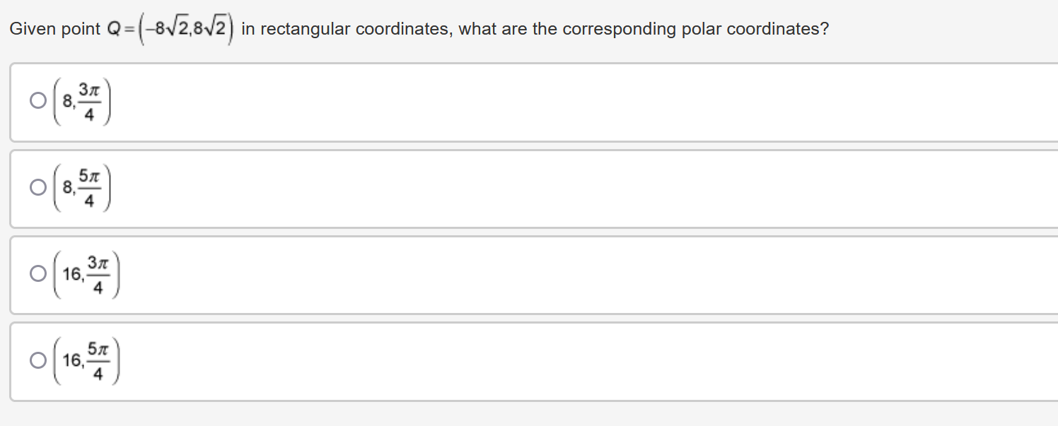 Given point 85) in rectangular coordinates, what are the corresponding polar coordinates?