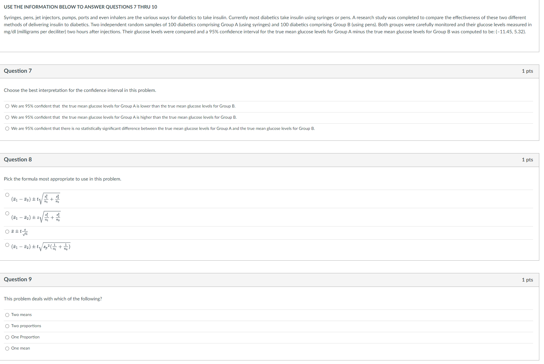 the same. 0 The sample mean for Group A glucose levels USETHE