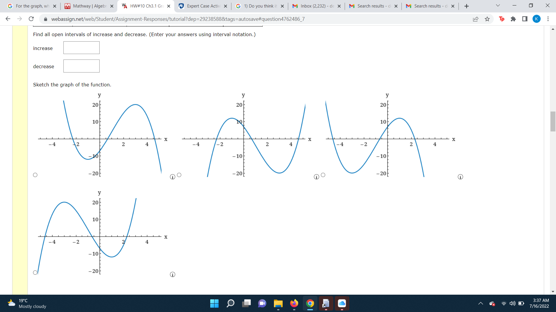 the function. f(x) = x3 - 3x2 - 9x + 7 f'