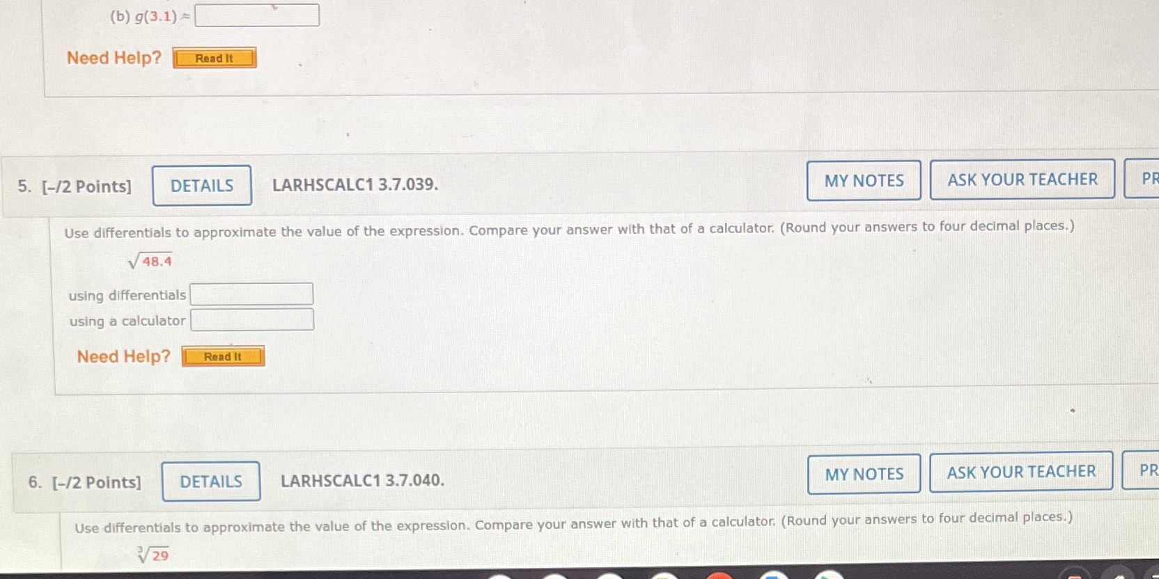  (b) g(3.1) = Need Help? Read It 5. [-/2 Points] DETAILS