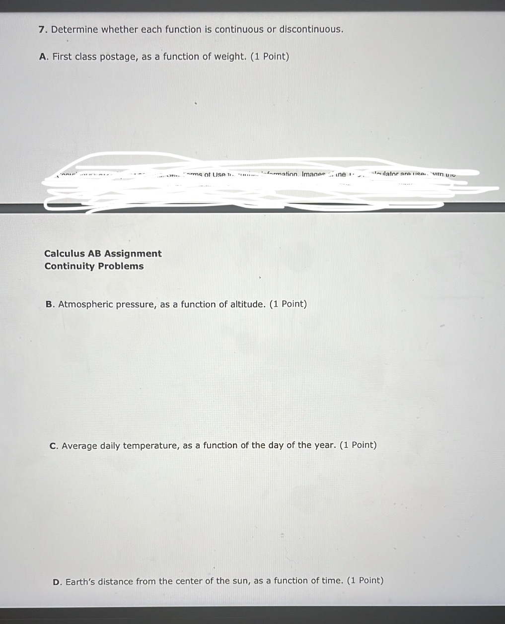 7. Determine whether each function is continuous or discontinuous. A. First