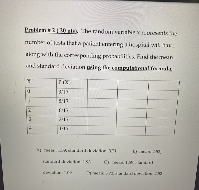 the number of tests that a patient entering a hospital will have