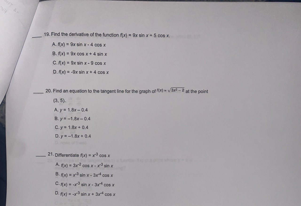 of h(x) = (3x2 + 4)(2x - 3)? A. 9x2 - 18x