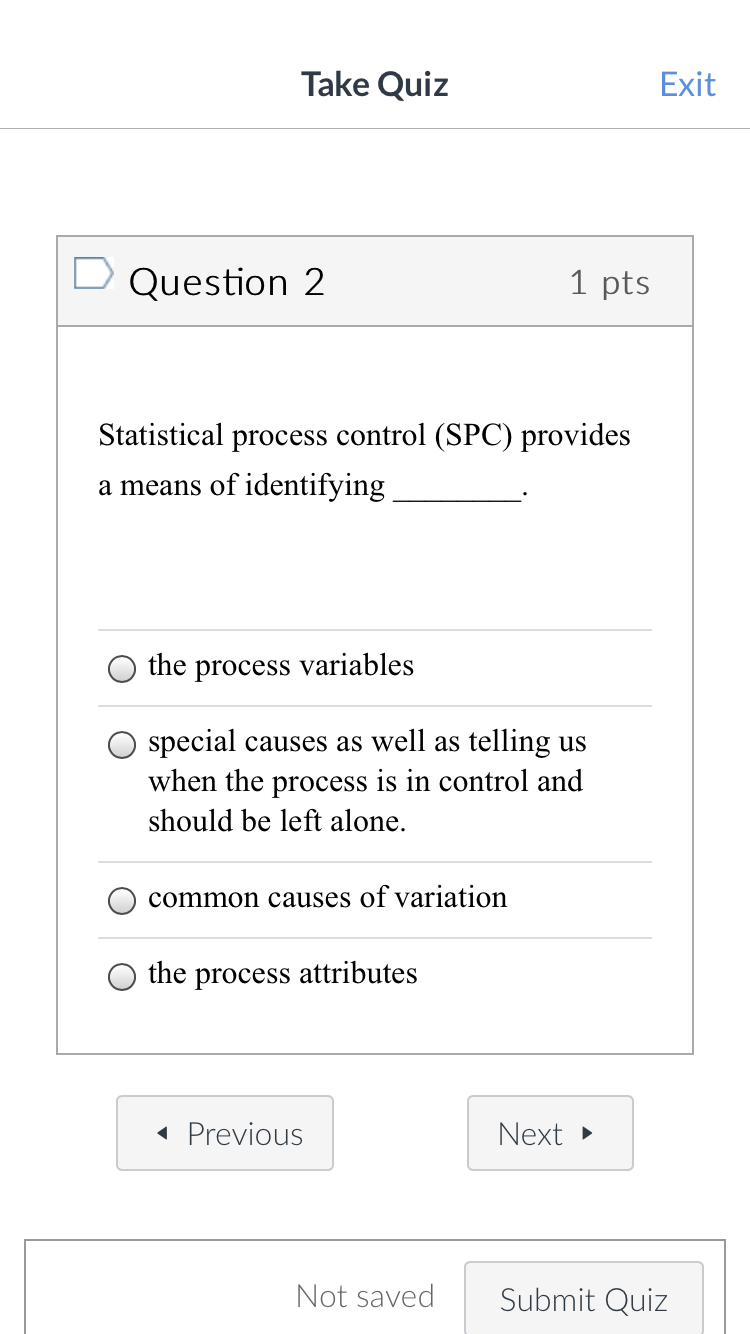 provides a means of identifying O the process variables O special causes