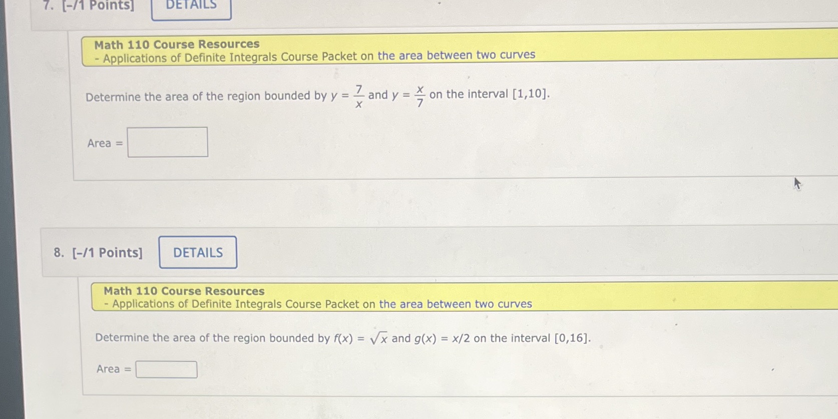  7. [-/1 Points] DETAILS Math 110 Course Resources - Applications of