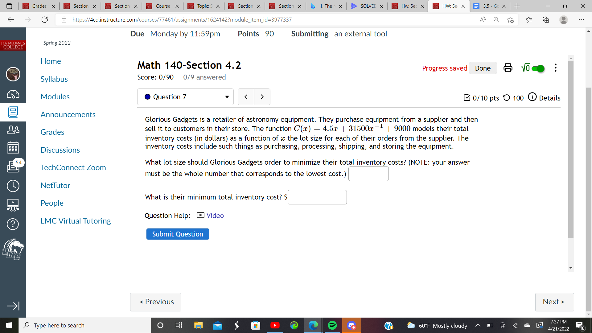 C(x) = 36100 + 200x + x2, Grades First, find the average