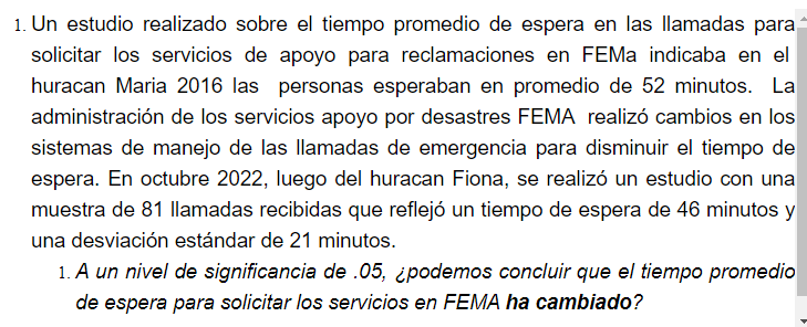 1. Un estudio realizado sobre el tiempo promedio de espera en las