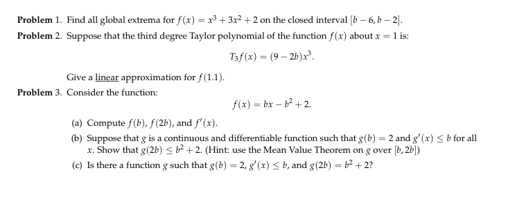 3x2 + 2 on the closed interval [b - 6, b -