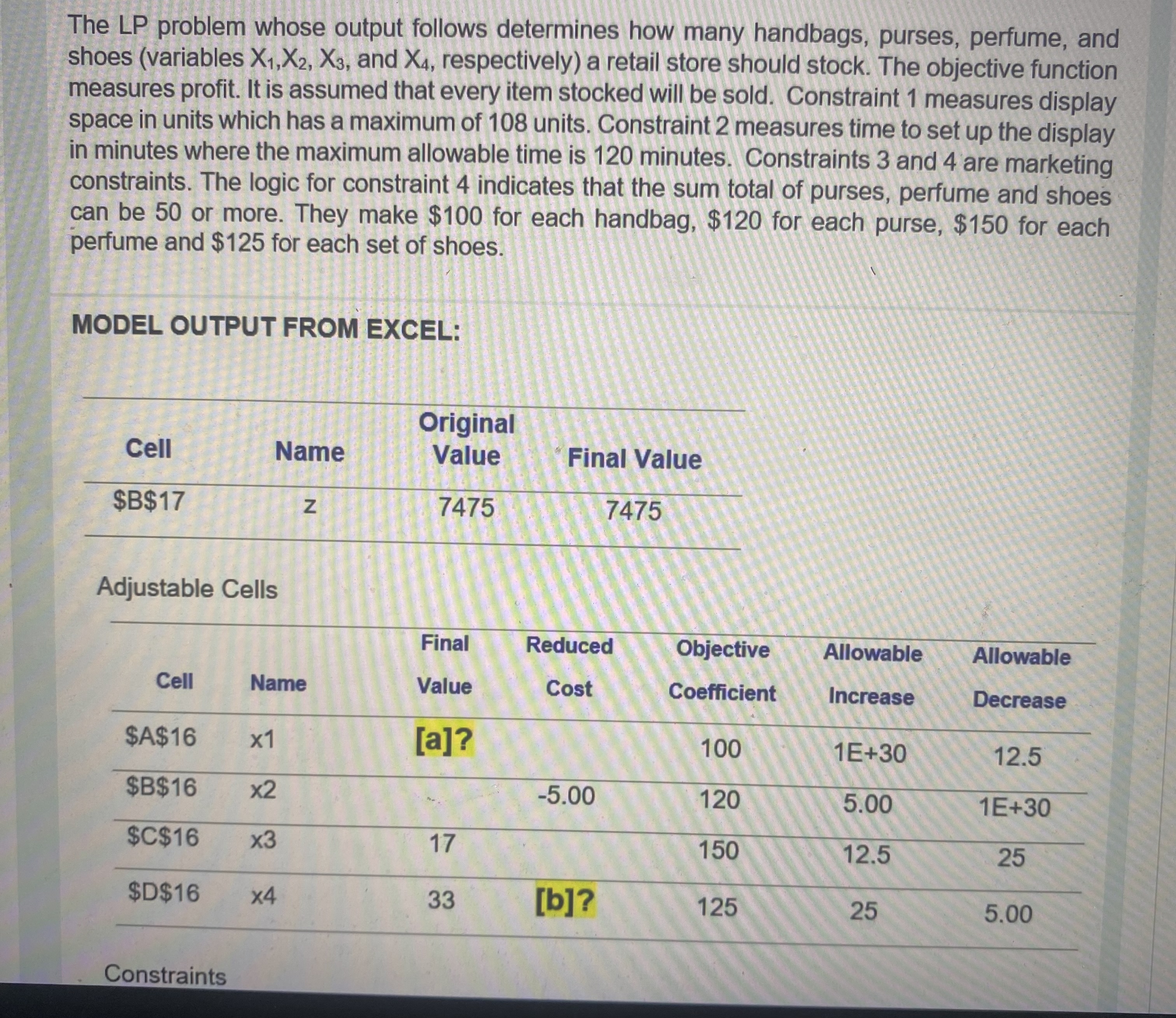 item stocked will be sold. Constraint 1 measures display space in units