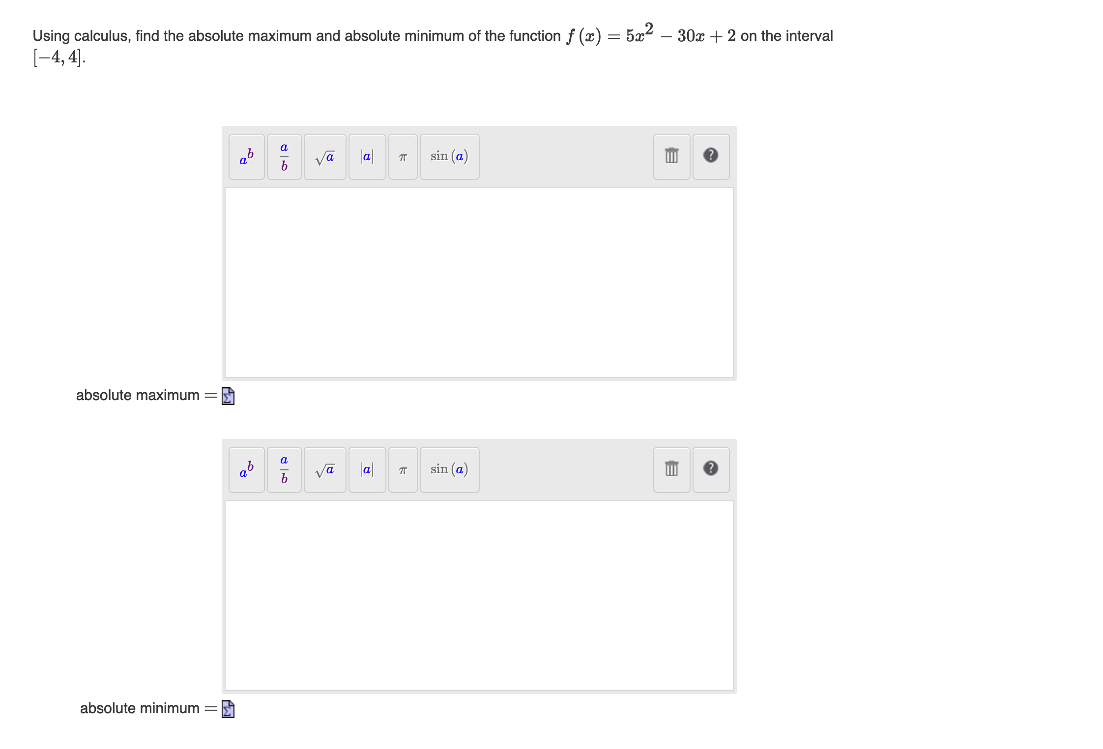  Using calculus, nd the absolute maximum and absolute minimum of the