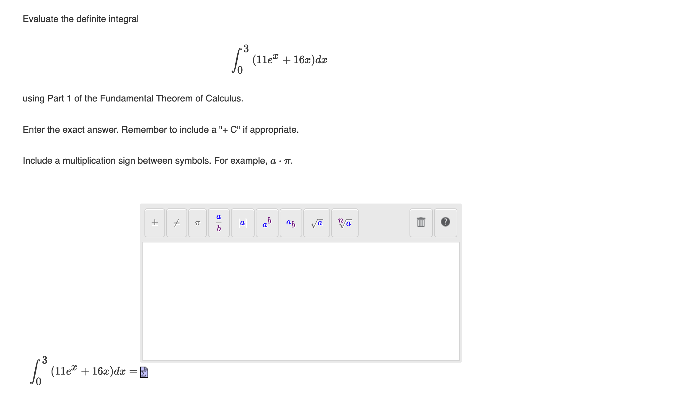  Evaluate the definite integral 3 /0 (11cm + 16m)d$ using Part