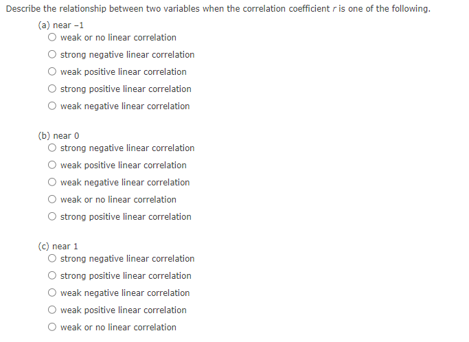 /=-0.8 1= -2.8 Select the appropriate correlation coefficient for each of the
