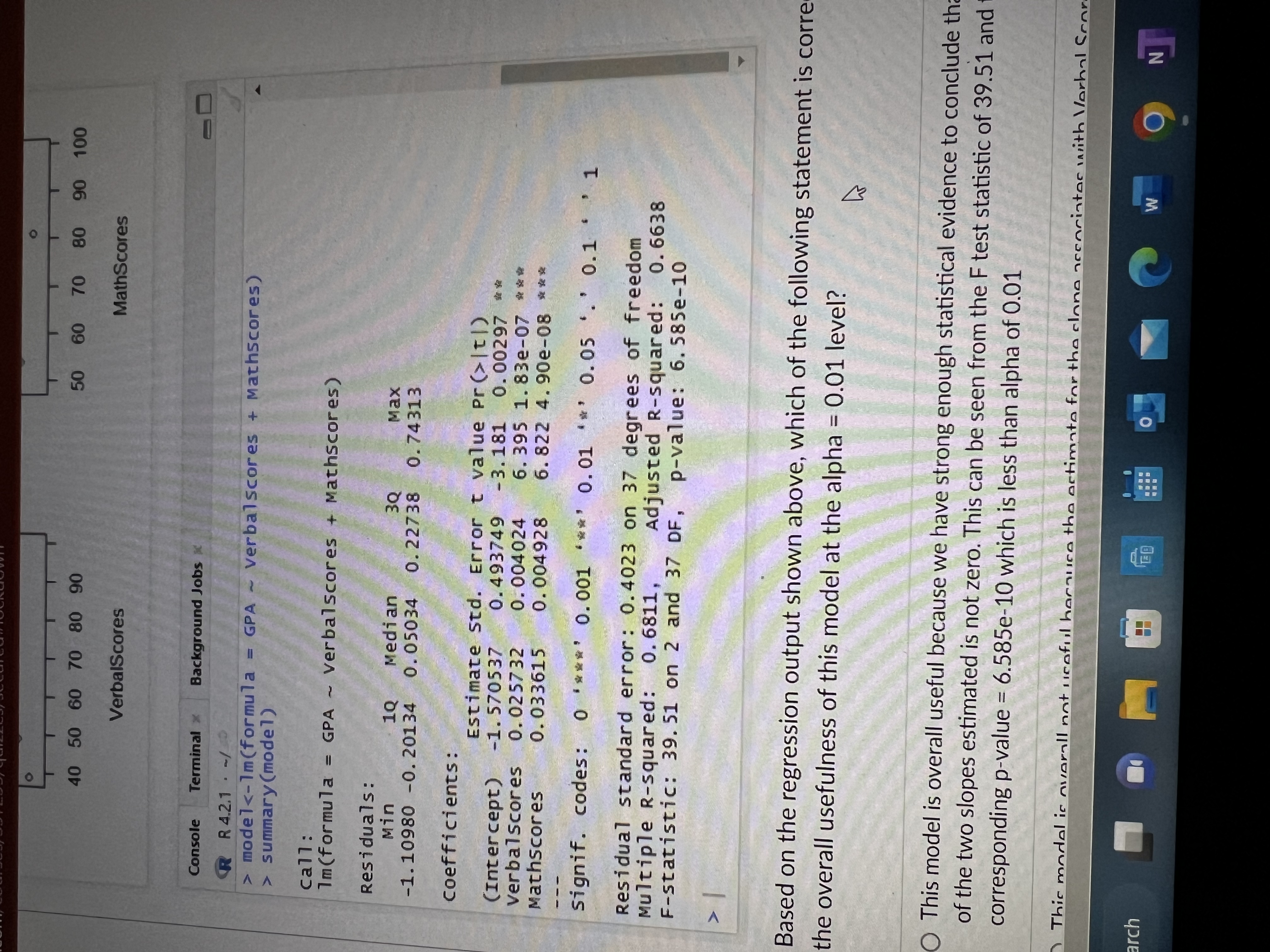 and regression output were generated: Files Plots Packages Help Viewer Presentation 1