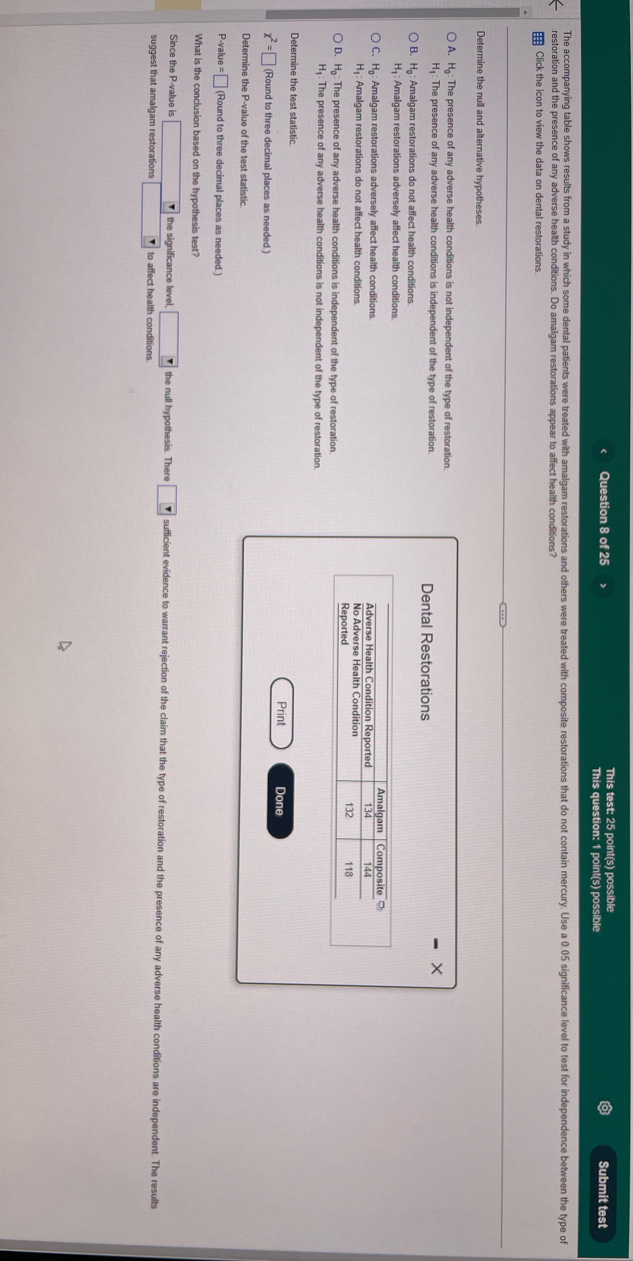  Question 8 of 25 This test: 25 point(s) possible Submit test