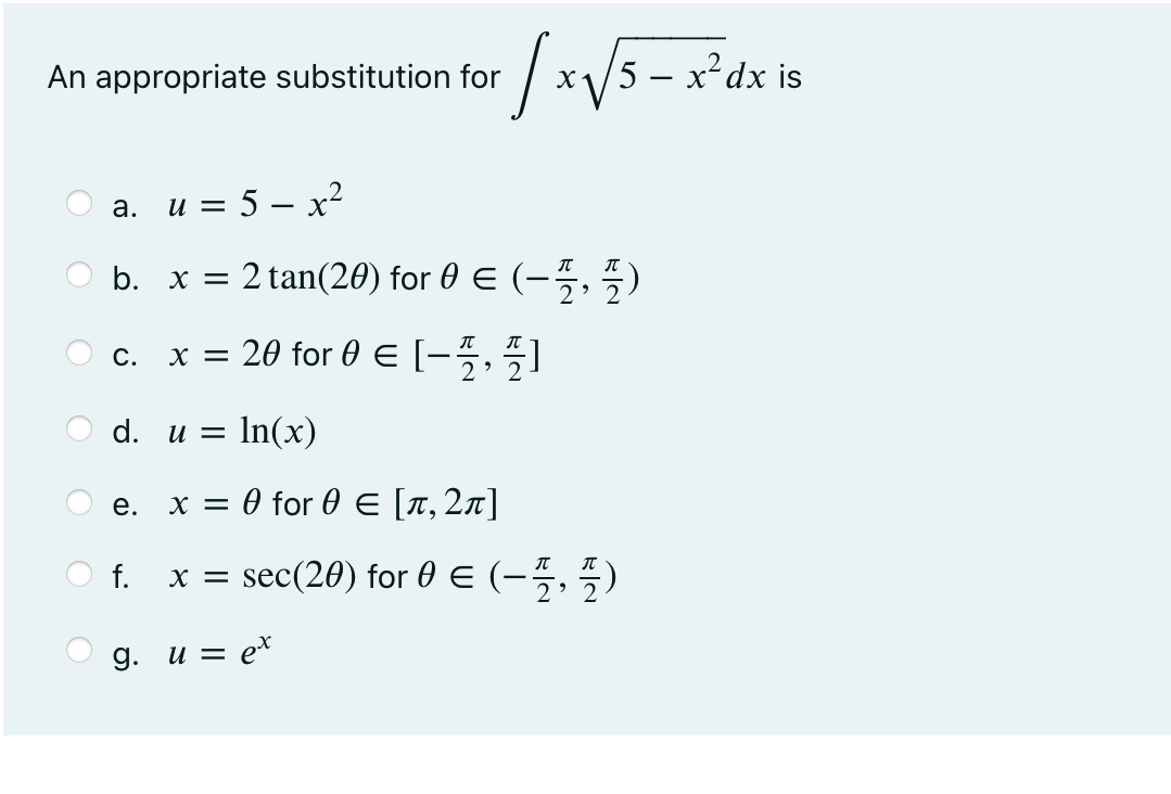 x = 2 tan(20) for 0 e x = 20 for 0
