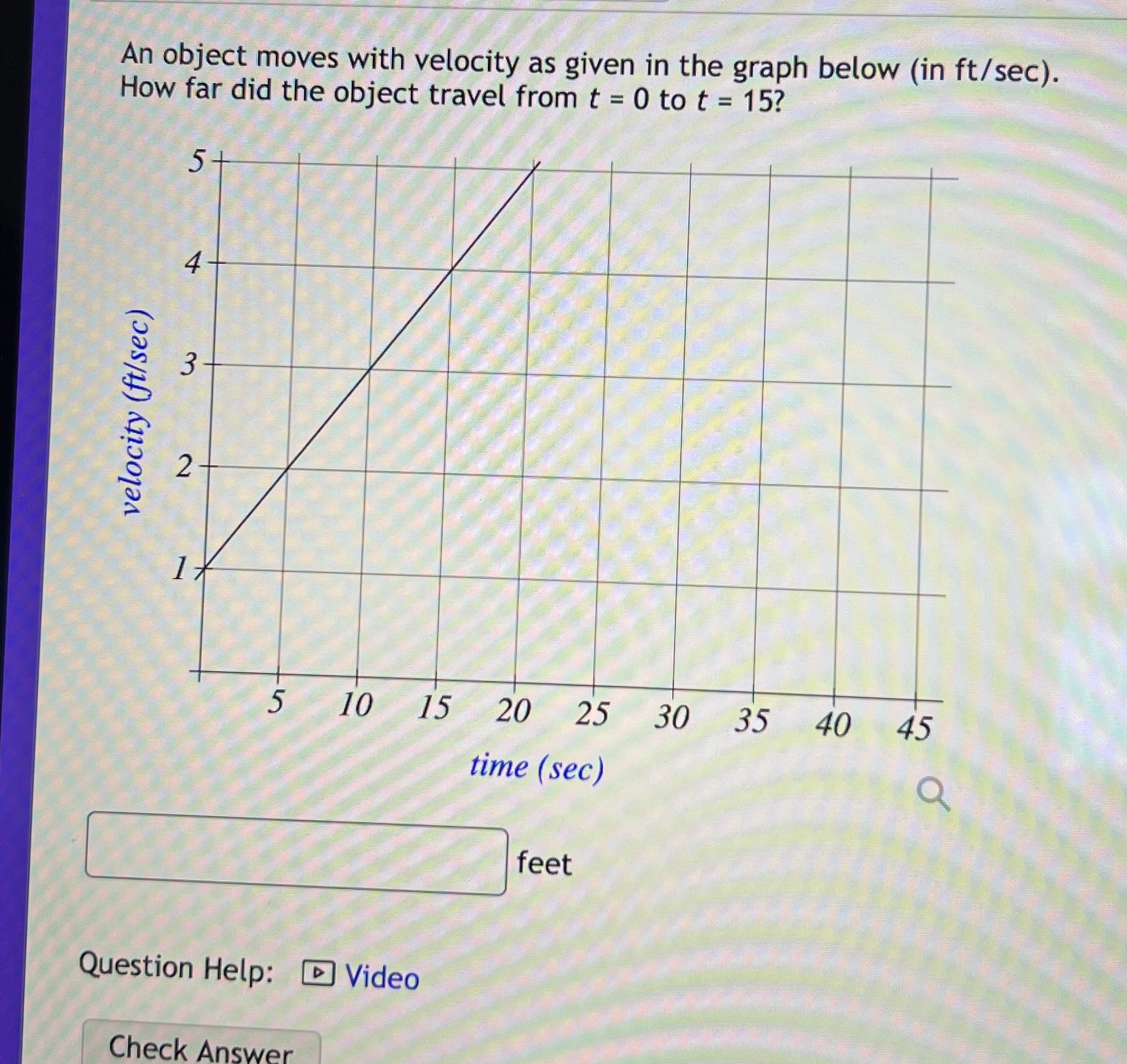 An object moves with velocity as given in the graph below