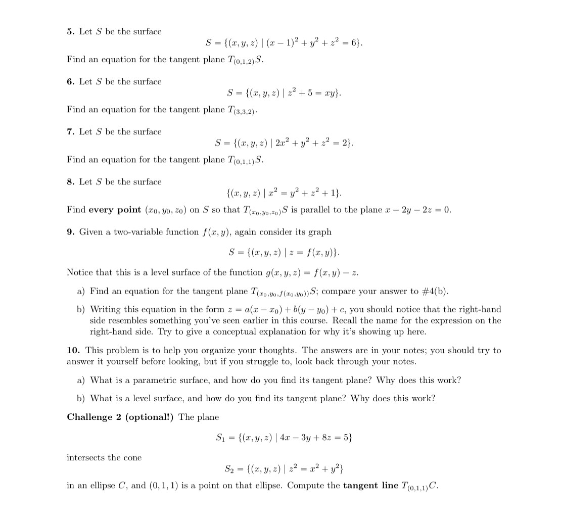 1.1/2). Compute a parametric form for the tangent plane 31-313135. 2. Consider