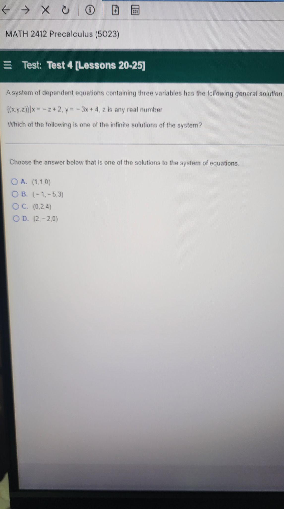 of dependent equations containing three variables has the following general solution {(x.y,z)}|x