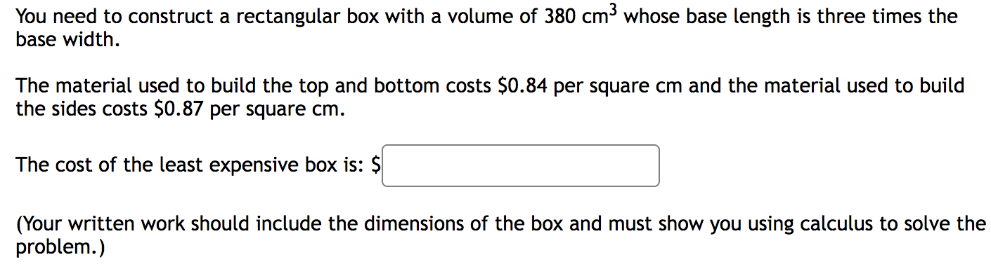 cm and the material used to build the sides costs $0.87 per