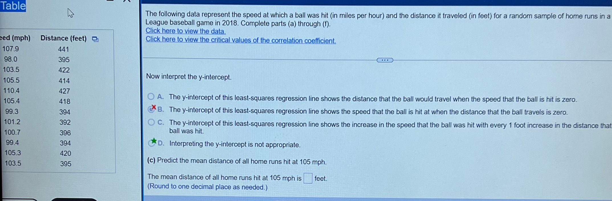  Table The following data represent the speed at which a ball